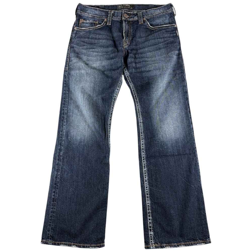 Silver Jeans Zac Jeans Mens 36x34 Blue Dark Washed Relaxed Straight Workwear